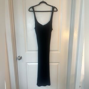 Free People Beach Waffle Knit Ribbed Black Midi/Maxi Dress, Large